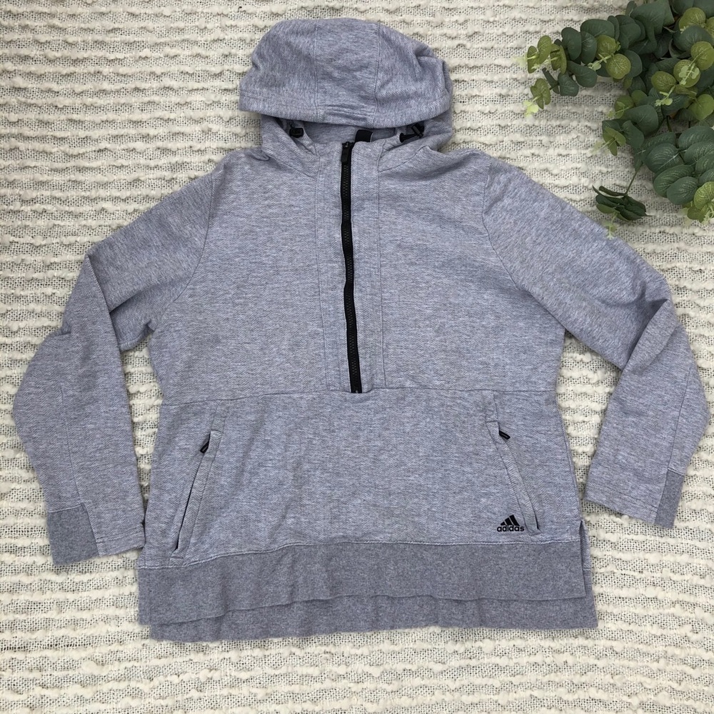 Adidas‎ grey hooded pullover 1/2 zip sweatshirt